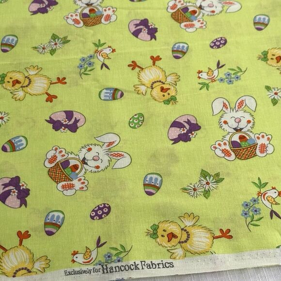Easter Fabric Bunny Chick Easter Eggs on Green Cotton 1yd 35" - Picture 4 of 4